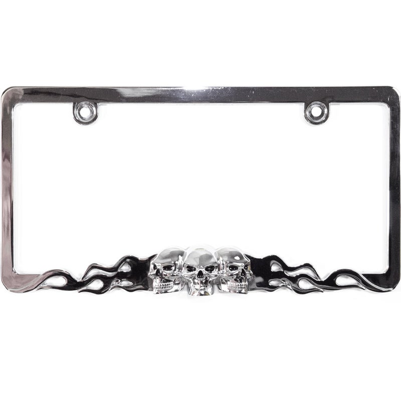 Custom Accessories 92812 Skull in Flames License Plate Frame ,silver