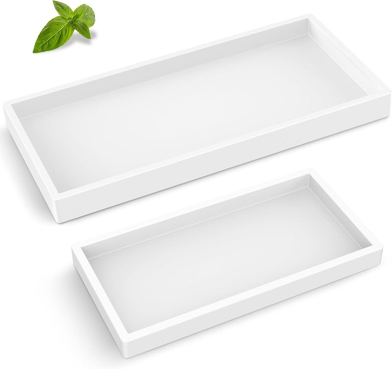 EG-SIPRO Bathroom Counter Tray, High-Grade Thickened Silicone Bathroom Vanity Tray,Shatterproof Durable Rectangle Bathroom Soap Dispenser Tray for Bathroom Countertop,White,Small+Large (EGTRAY) - Image 1