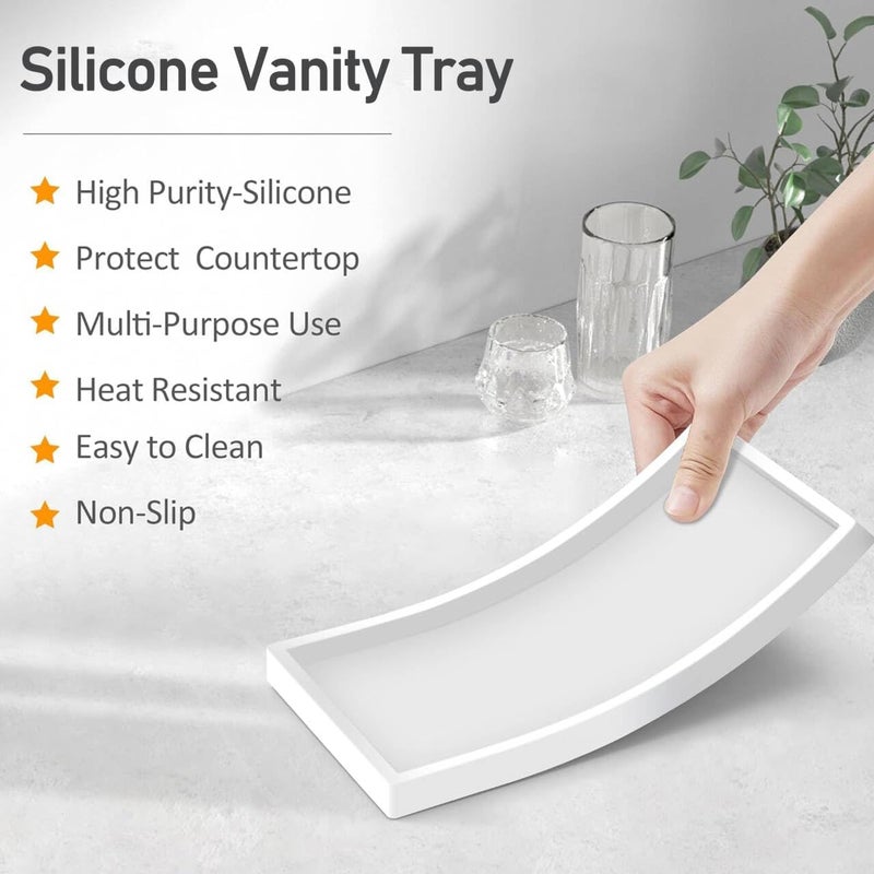 EG-SIPRO Bathroom Counter Tray, High-Grade Thickened Silicone Bathroom Vanity Tray,Shatterproof Durable Rectangle Bathroom Soap Dispenser Tray for Bathroom Countertop,White,Small+Large (EGTRAY) - Image 2