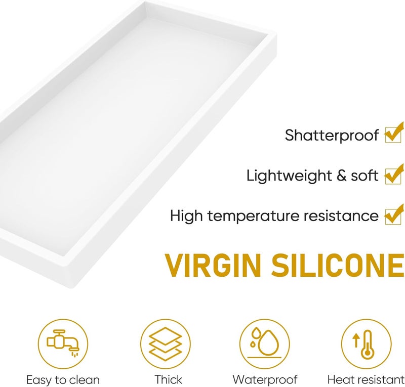 EG-SIPRO Bathroom Counter Tray, High-Grade Thickened Silicone Bathroom Vanity Tray,Shatterproof Durable Rectangle Bathroom Soap Dispenser Tray for Bathroom Countertop,White,Small+Large (EGTRAY) - Image 5