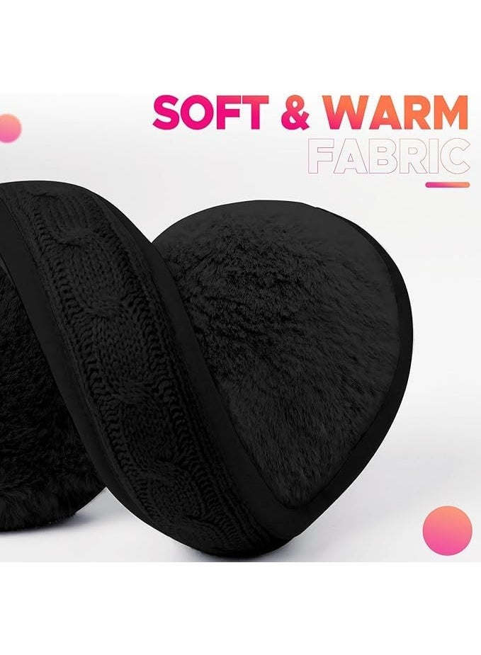 Knit Ear Muffs for Winter Women Fleece Earmuffs for Cold Weather Foldable Ear Warmers-Behind the Head Adjustable, One Size - Image 2