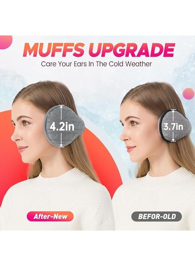 Knit Ear Muffs for Winter Women Fleece Earmuffs for Cold Weather Foldable Ear Warmers-Behind the Head Adjustable, One Size - Image 3