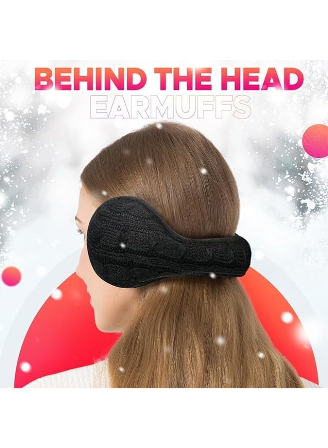 Knit Ear Muffs for Winter Women Fleece Earmuffs for Cold Weather Foldable Ear Warmers-Behind the Head Adjustable, One Size - Image 5