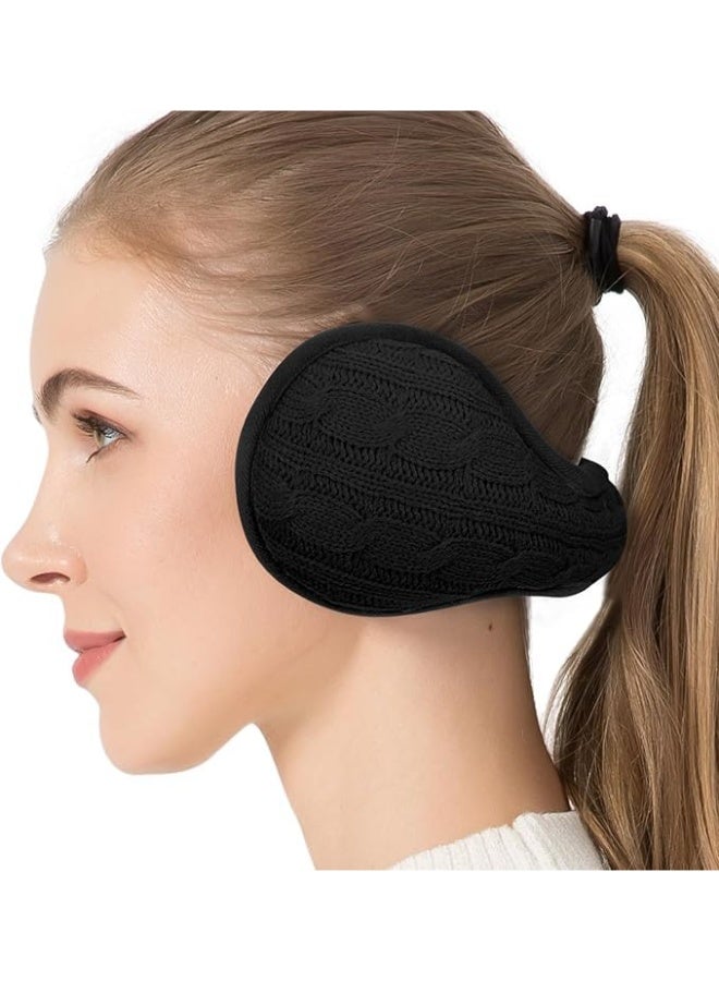 Knit Ear Muffs for Winter Women Fleece Earmuffs for Cold Weather Foldable Ear Warmers-Behind the Head Adjustable, One Size - Image 1
