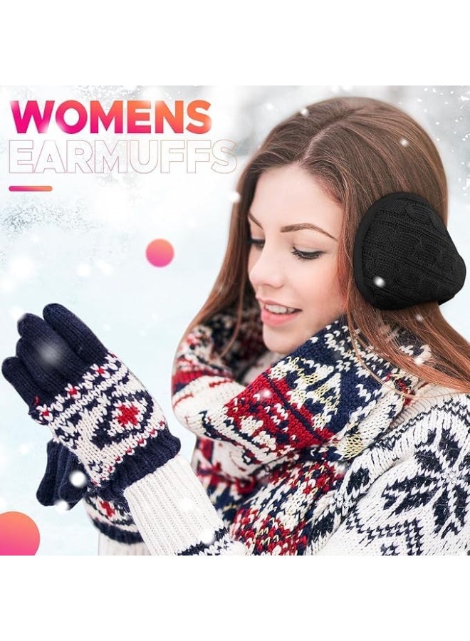Knit Ear Muffs for Winter Women Fleece Earmuffs for Cold Weather Foldable Ear Warmers-Behind the Head Adjustable, One Size - Image 4