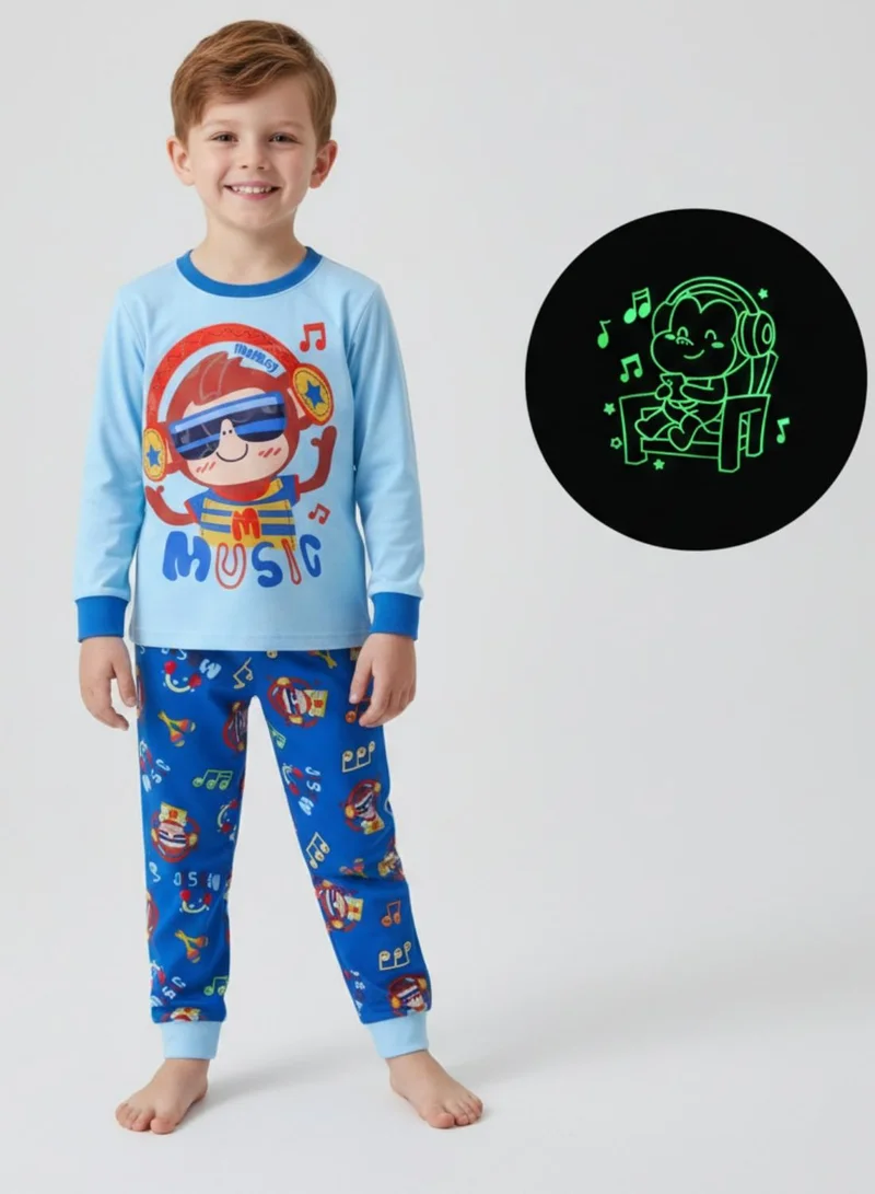 بيبي كلو Glow Music Monkey Boys Cotton Nightwear Set