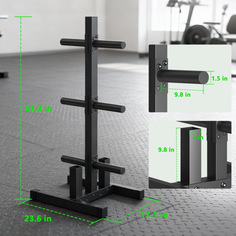 ZHOOGE Olympic Weight Plate Rack, 6 Pegs & 2 Barbells for Bumper Plate Storage, Olympic Weight Plate Tree - Heavy Duty Bumper Plate Rack Holds 300 lbs - Image 2
