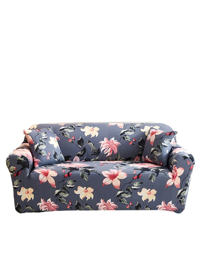 MIXDE Printed Stretch Sofa Cover with Free Pillow Case - Begonia Flower Pattern - 4-Seater - 235-300CM - Image 3