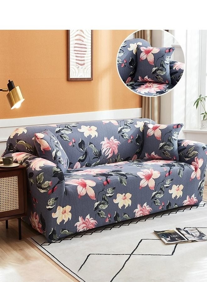 MIXDE Printed Stretch Sofa Cover with Free Pillow Case - Begonia Flower Pattern - 4-Seater - 235-300CM - Image 4