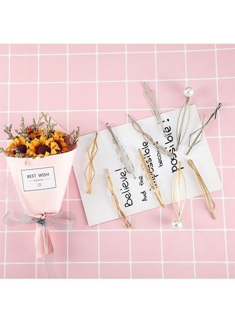 10 Pieces Bobby Pin Hair Pin Geometric Metal Hair Clip Hair Barrettes for Women Girl Minimalist Hair Decorative Wedding Dainty Accessories Headwear (Gold, Silver)