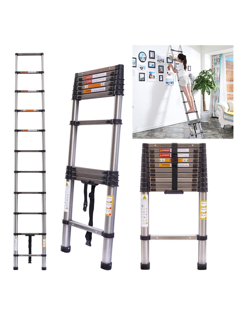 3.2m Extendable Multi-Purpose Stainless Steel Ladder, Small Portable Ladder for Roof, RV, Decorating, Painting, Cleaning - Image 1