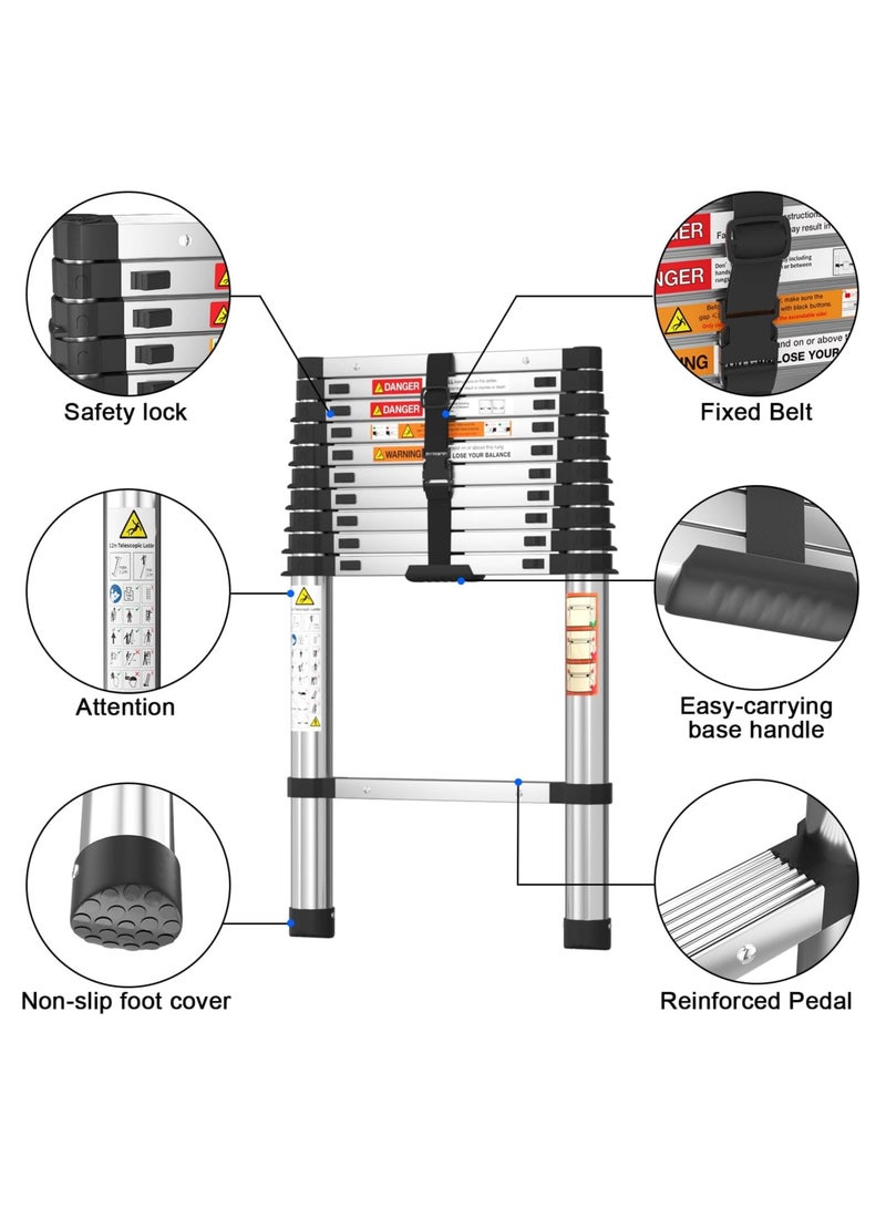 3.2m Extendable Multi-Purpose Stainless Steel Ladder, Small Portable Ladder for Roof, RV, Decorating, Painting, Cleaning - Image 3