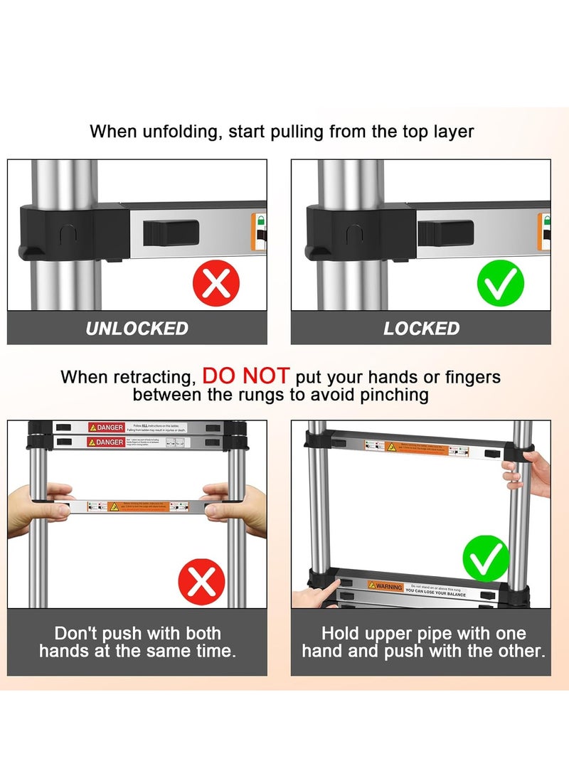 3.2m Extendable Multi-Purpose Stainless Steel Ladder, Small Portable Ladder for Roof, RV, Decorating, Painting, Cleaning - Image 4