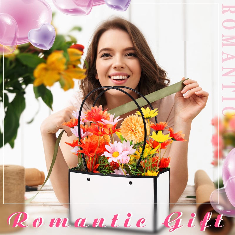 Geelin 30 Pack Flower Paper Gift Bag - Bouquet Portable Rectangle Flower Handbag Waterproof Box with Handles for Wedding Arrangements Florist Gift Bag for Mother's Day - Image 3