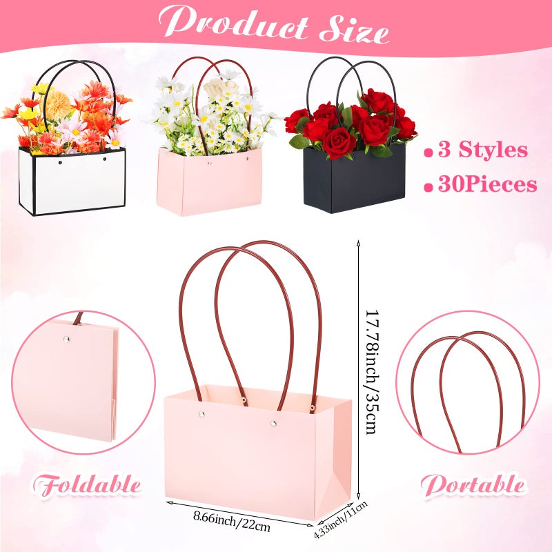Geelin 30 Pack Flower Paper Gift Bag - Bouquet Portable Rectangle Flower Handbag Waterproof Box with Handles for Wedding Arrangements Florist Gift Bag for Mother's Day - Image 2