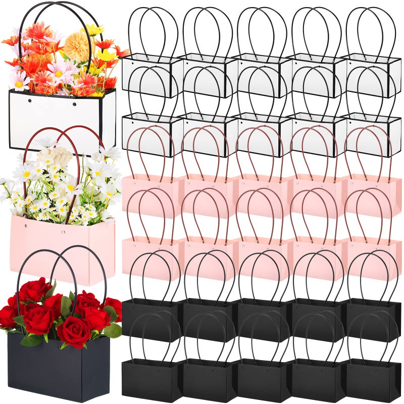Geelin 30 Pack Flower Paper Gift Bag - Bouquet Portable Rectangle Flower Handbag Waterproof Box with Handles for Wedding Arrangements Florist Gift Bag for Mother's Day - Image 1