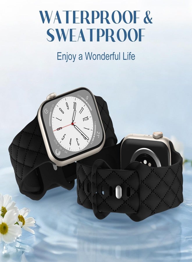 Witzon Silicone Band Compatible with Apple Watch Bands for Women 40mm 38mm 41mm 42mm 44mm 45mm 46mm 49mm, Designer Checkered Engraved Bow Sport Strap for iWatch Series 11 10 9 8 7 6 5 4 SE 3 2, Black - Image 4