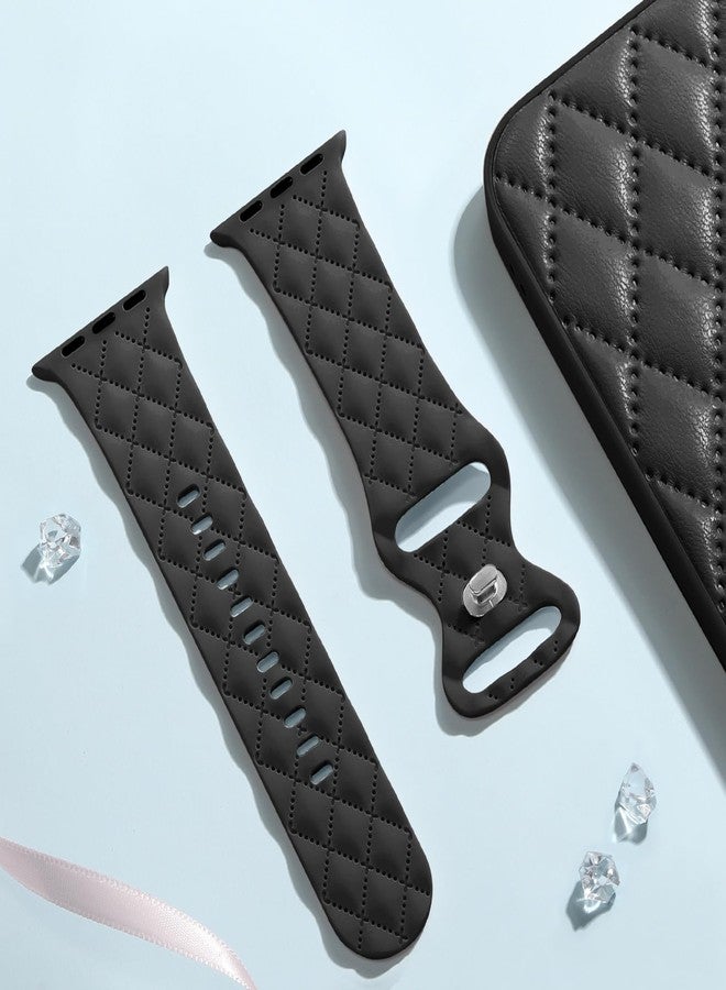 Witzon Silicone Band Compatible with Apple Watch Bands for Women 40mm 38mm 41mm 42mm 44mm 45mm 46mm 49mm, Designer Checkered Engraved Bow Sport Strap for iWatch Series 11 10 9 8 7 6 5 4 SE 3 2, Black - Image 5