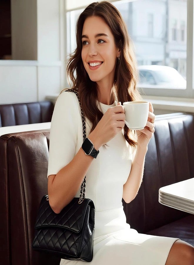 Witzon Silicone Band Compatible with Apple Watch Bands for Women 40mm 38mm 41mm 42mm 44mm 45mm 46mm 49mm, Designer Checkered Engraved Bow Sport Strap for iWatch Series 11 10 9 8 7 6 5 4 SE 3 2, Black - Image 2
