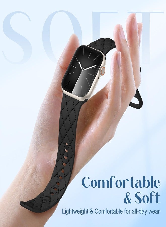 Witzon Silicone Band Compatible with Apple Watch Bands for Women 40mm 38mm 41mm 42mm 44mm 45mm 46mm 49mm, Designer Checkered Engraved Bow Sport Strap for iWatch Series 11 10 9 8 7 6 5 4 SE 3 2, Black - Image 3
