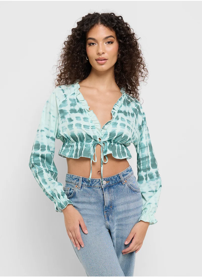 جينجر Tie Dye Ruched Crop Top