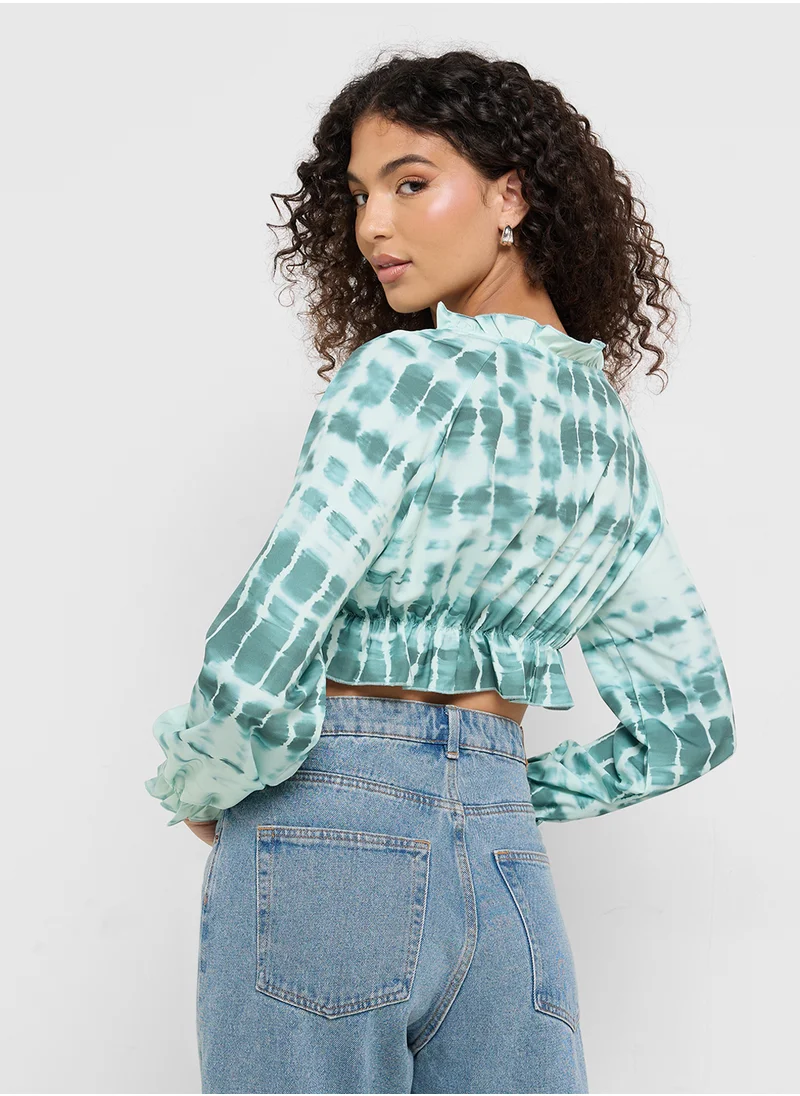 جينجر Tie Dye Ruched Crop Top