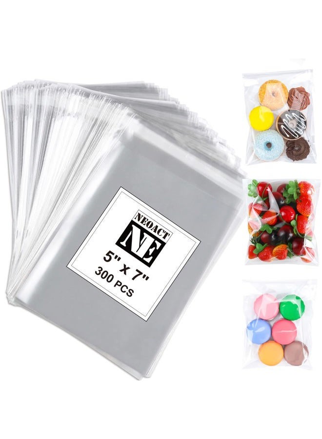 NEOACT 300 PCS 5"x7" Clear Resealable Cellophane Bags Good for Bakery, Candle, Soap, Cookie Poly Bags. - Image 1