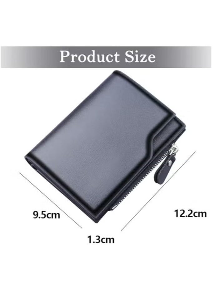 Men's Short Leather Wallet Three-fold Multi-Card Muti-Functional Purse 13 Credit Card Pockets with Coin Zipper Pocket  ID Window Coin Wallet Minimalist - Image 2