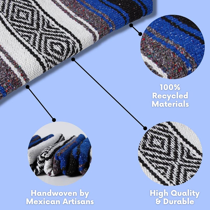 El Paso Designs Mexican Yoga Blanket â€“ Colorful Falsa Serape Throw for Yoga, Beach, Picnic, Saddle, or Home DÃ©cor â€“ Soft Woven Boho Blanket (Blue) - Image 2