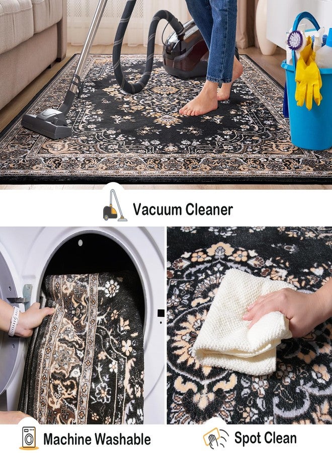 HOMORE Black Rug 4x6 Area Rugs for Bedroom, Washable Non Slip Rug for Living Room Vintage Floral Rugs for Kids Room, Indoor Carpet for Kitchen Farmhouse Home Office - Image 3