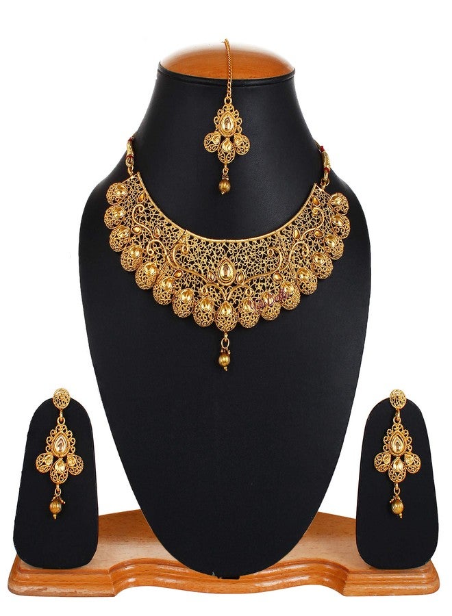 YouBella Valentine Gifts Jewellery Gold Plated Traditional Necklace set for women Jewellery set with Earrings For Girls/Women - Image 3