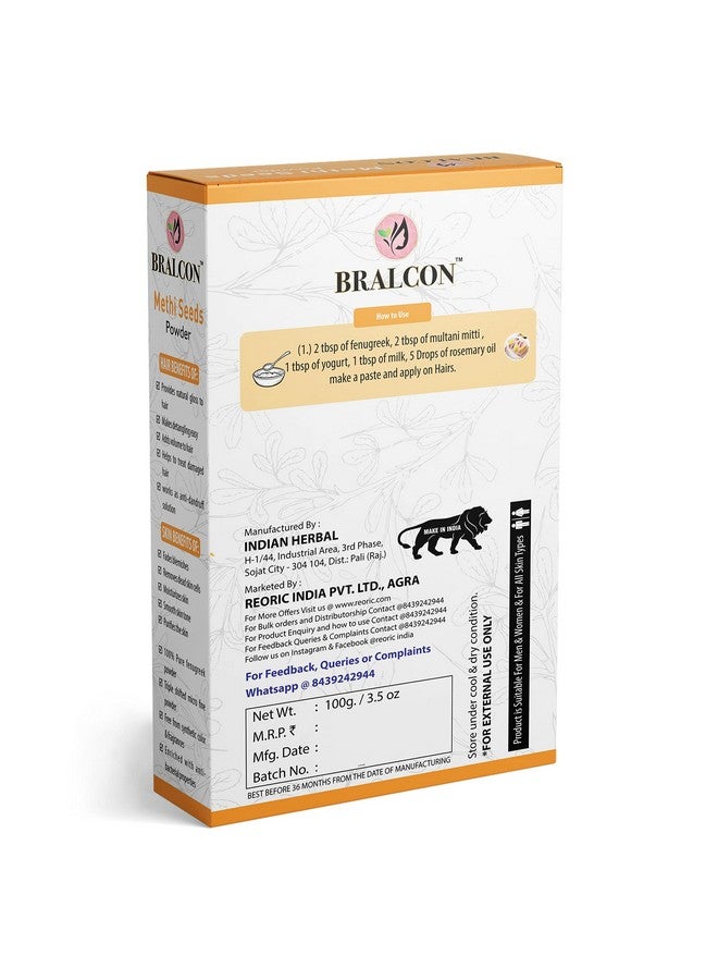 BRALCON مسحوق بذور الميثي العضوي من BRALCON - 100 جرام | الحلبة | Trigonella Foenum Graecum | مسحوق ميثي نقي وطبيعي 100% للعناية بالشعر | يرطب البشرة | نمو الشعر - Image 2