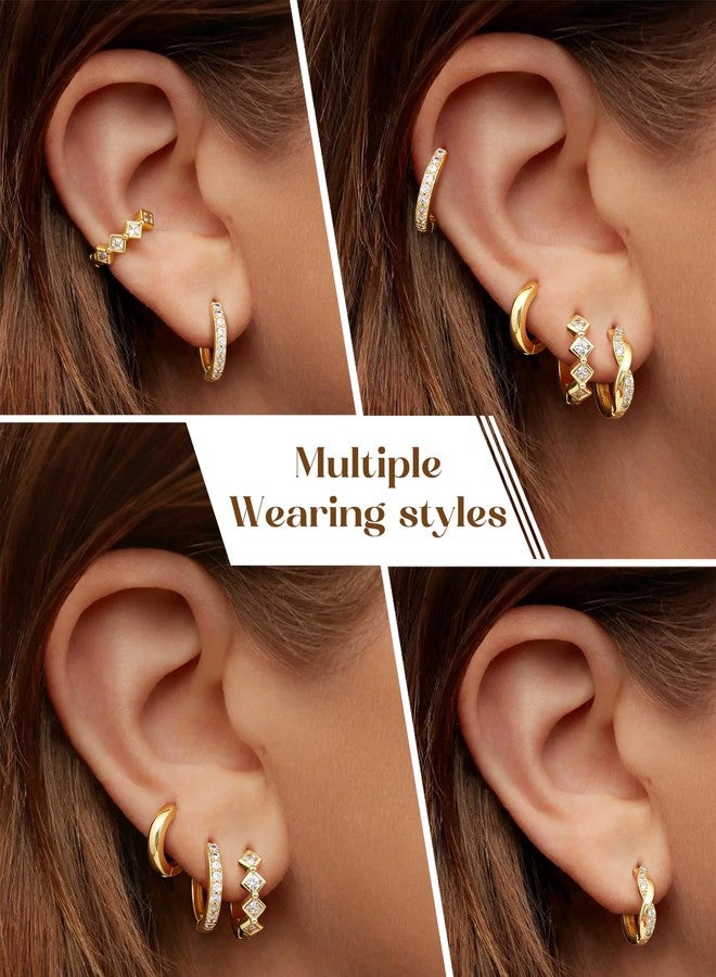 THUNARAZ Small Gold Hoop Earrings for Women Hypoallergenic 14k Gold Plated Huggie Hoop Earrings Set for Multiple Piercings Trendy Twisted Cute Cartilage Hoops Earring Stacks Jewelry Gifts g - Image 5