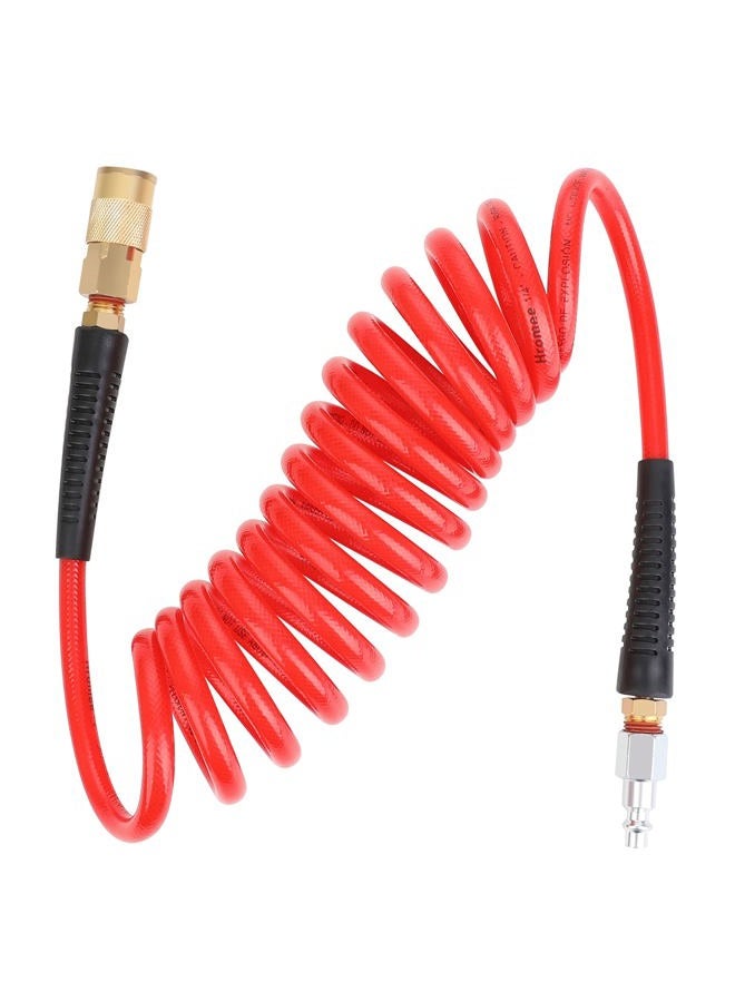 Hromee 1/4-Inch x 10ft Polyurethane Recoil Air Hose with Fittings Compressor Hose with 1/4 in. Industrial NPT Coupler and Plug Kit, Red - Image 1