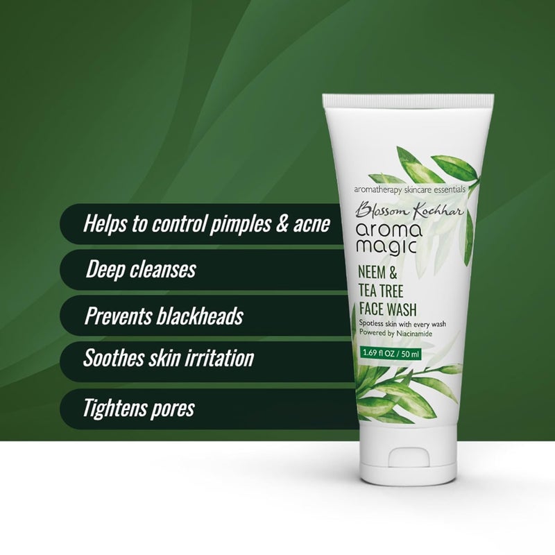 Aroma Magic Neem & Tea Tree Face Wash with Niacinamide | Deep Cleansing & Pore Tightening | Acne & Pimple Control | Facial Cleanser for Supple & Smooth Skin | 3.38 Fl Oz/100ml - Image 5