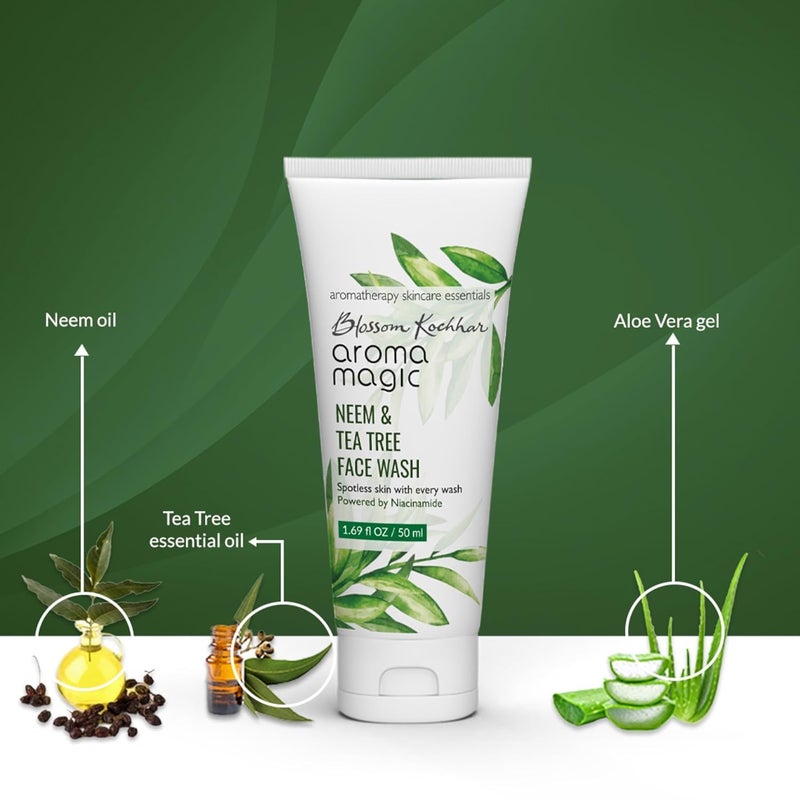 Aroma Magic Neem & Tea Tree Face Wash with Niacinamide | Deep Cleansing & Pore Tightening | Acne & Pimple Control | Facial Cleanser for Supple & Smooth Skin | 3.38 Fl Oz/100ml - Image 4