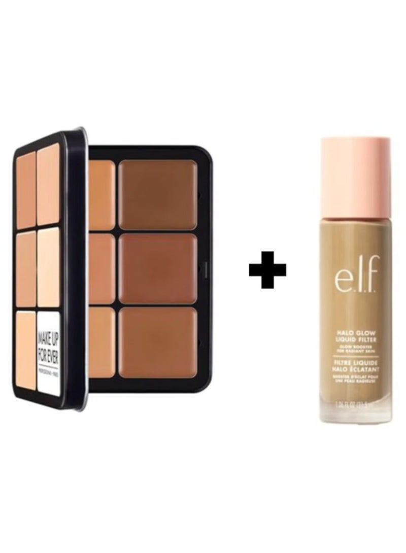 MAKE UP FOR EVER Ultra Hd Foundation Palette Multicolour + Halo Glow Liquid Filter Highlighter 3.5 Medium - Image 1