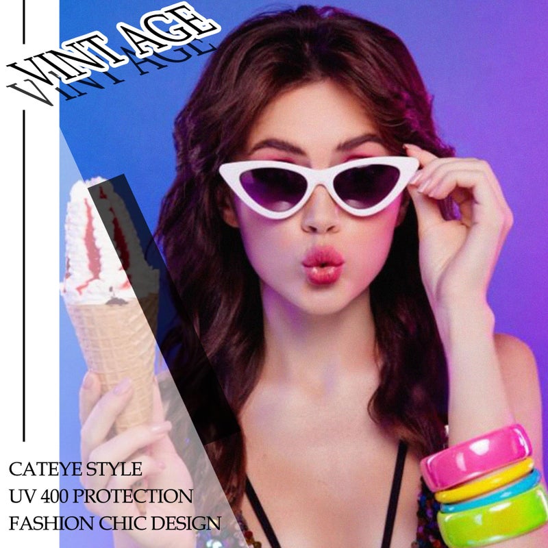Joopin Polarized Cat Eye Sunglasses for Women, Narrow White Shades for Sensitive Eyes, Retro Trendy Cateye Sun Glasses Dark Lens Sunnies - Image 2