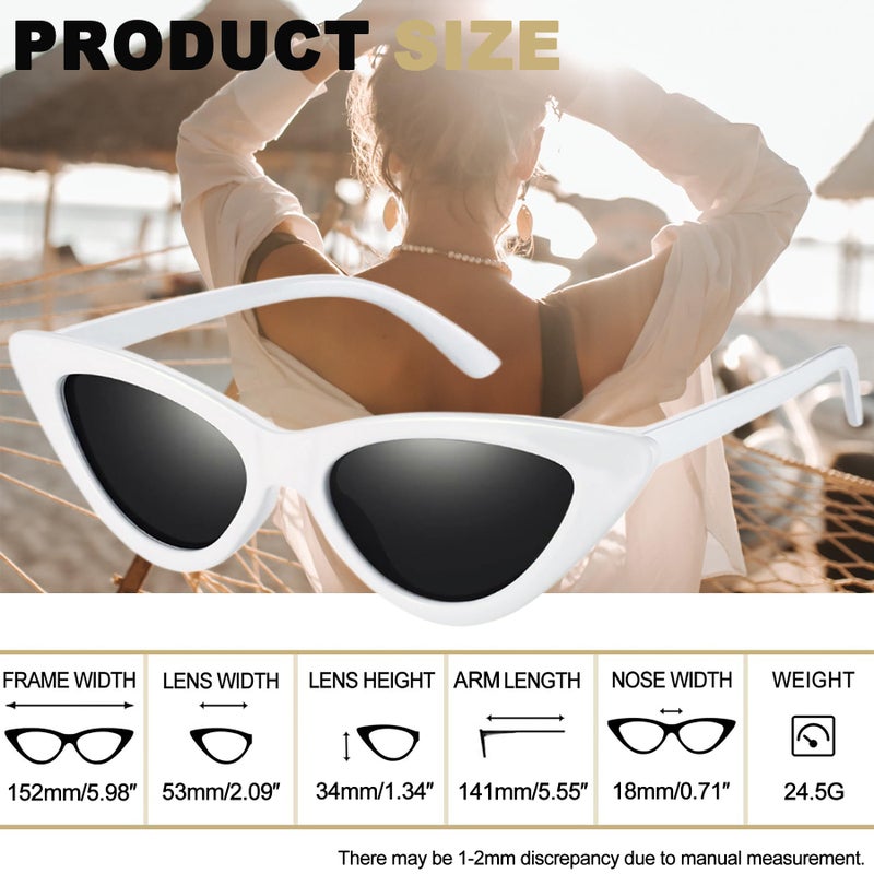 Joopin Polarized Cat Eye Sunglasses for Women, Narrow White Shades for Sensitive Eyes, Retro Trendy Cateye Sun Glasses Dark Lens Sunnies - Image 4