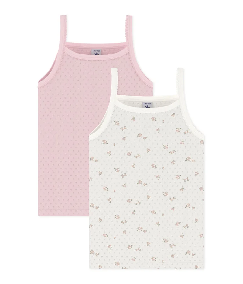 بيتي باتو Pack Of Children's Floral Openwork Cotton Tank Tops