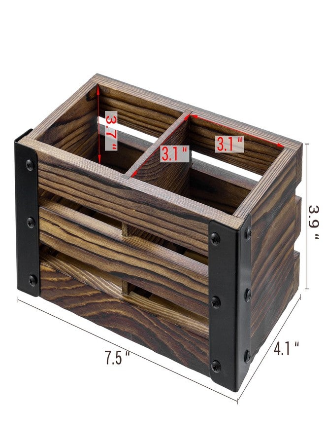 MyGift 2 Compartment Magnetic Office White Board Accessories Holder, Rustic Burnt Solid Wood Dry Erase Marker and Eraser Caddy with Black Metal Corner Brackets - Image 5