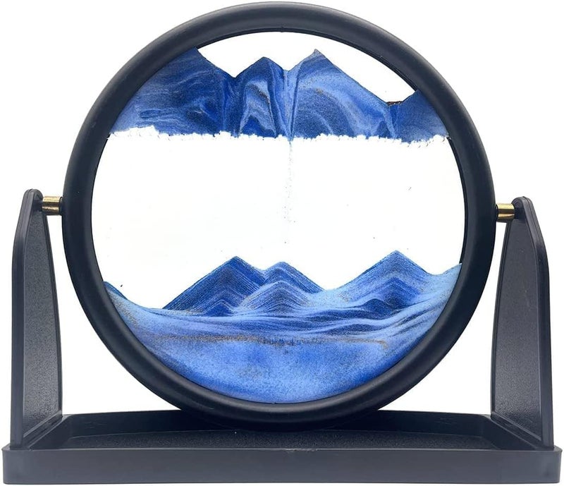 NIRVITTHAL Moving Sand Art Picture3D Deep Sea Sandscape in Motion Display Round Glass Flowing Sand Frame Kids Large Desktop Sand Art 25CM Blue - Image 1