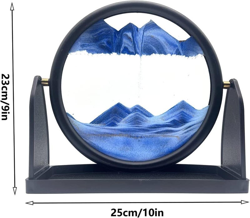 NIRVITTHAL Moving Sand Art Picture3D Deep Sea Sandscape in Motion Display Round Glass Flowing Sand Frame Kids Large Desktop Sand Art 25CM Blue - Image 5
