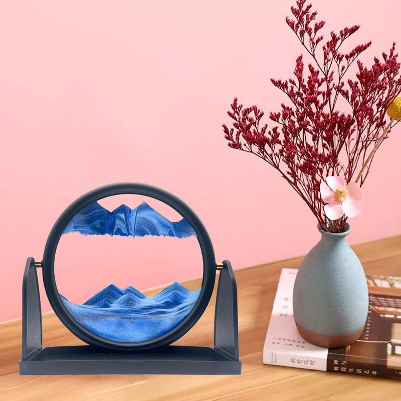 NIRVITTHAL Moving Sand Art Picture3D Deep Sea Sandscape in Motion Display Round Glass Flowing Sand Frame Kids Large Desktop Sand Art 25CM Blue - Image 3