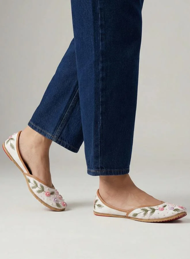 Styli  Beige Embellished Juttis for Women | Best Price UAE