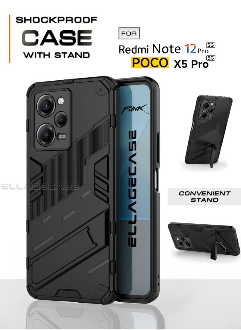 ELLAGECASE Shockproof Case for Xiaomi Redmi Note 12 Pro 5G / Xiaomi Poco X5 Pro 5G, Enhanced Protection, Built-in Magnetic Mount, Convenient Stand, Solid Camera Protection  - Image 1
