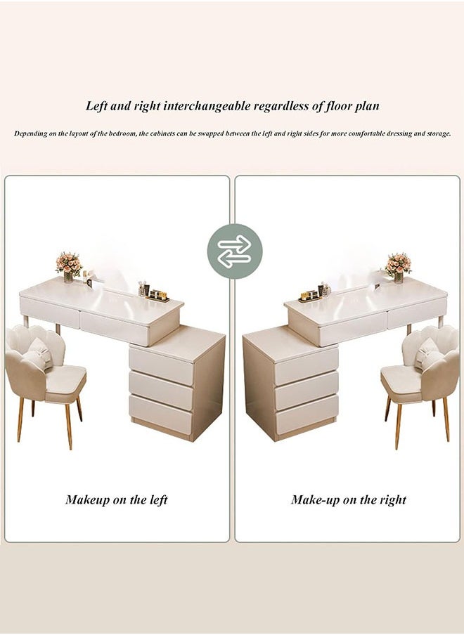 LEDIN Makeup Vanity Desk, Dressing Table with 5 Drawers, Dressing Table Set with Mirror, Storage Cabinets for Girls Dressing Table Bedroom Furniture(Off-White(100-130) x40x73)  - Image 2