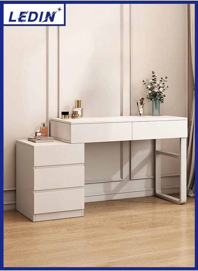 LEDIN Makeup Vanity Desk, Dressing Table with 5 Drawers, Dressing Table Set with Mirror, Storage Cabinets for Girls Dressing Table Bedroom Furniture(Off-White(100-130) x40x73)  - Image 1