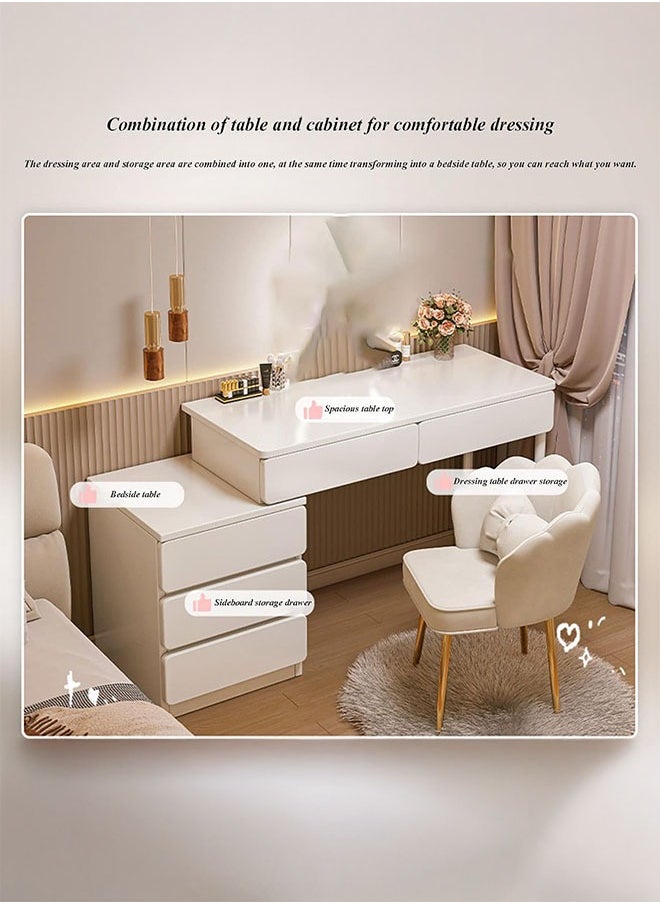 LEDIN Makeup Vanity Desk, Dressing Table with 5 Drawers, Dressing Table Set with Mirror, Storage Cabinets for Girls Dressing Table Bedroom Furniture(Off-White(100-130) x40x73)  - Image 4