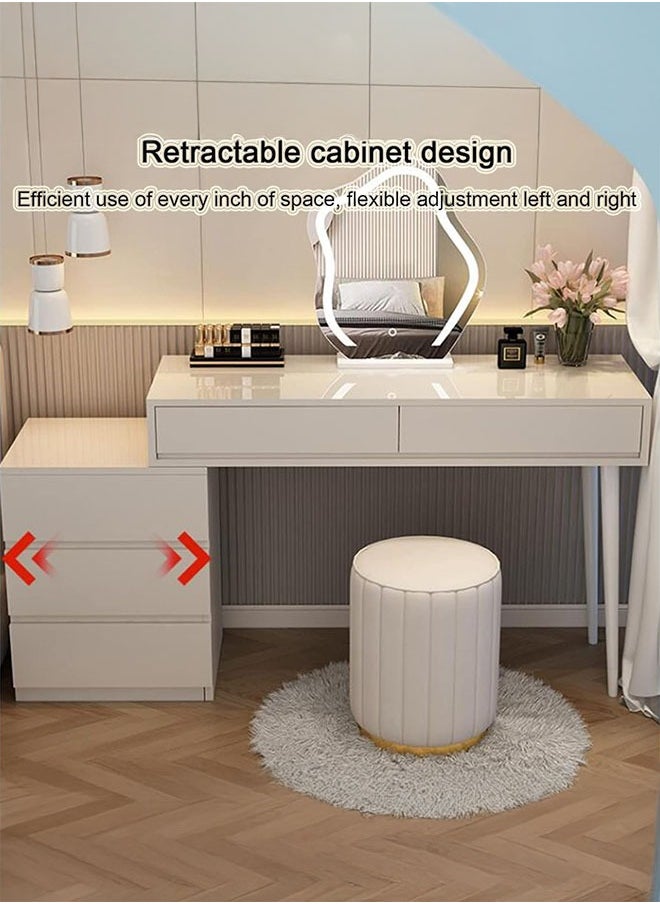 LEDIN Makeup Vanity Desk, Dressing Table with 5 Drawers, Dressing Table Set with Mirror, Storage Cabinets for Girls Dressing Table Bedroom Furniture(Off-White(100-130) x40x73)  - Image 3